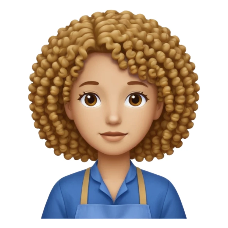 person with curly hair in blue apron sticker
