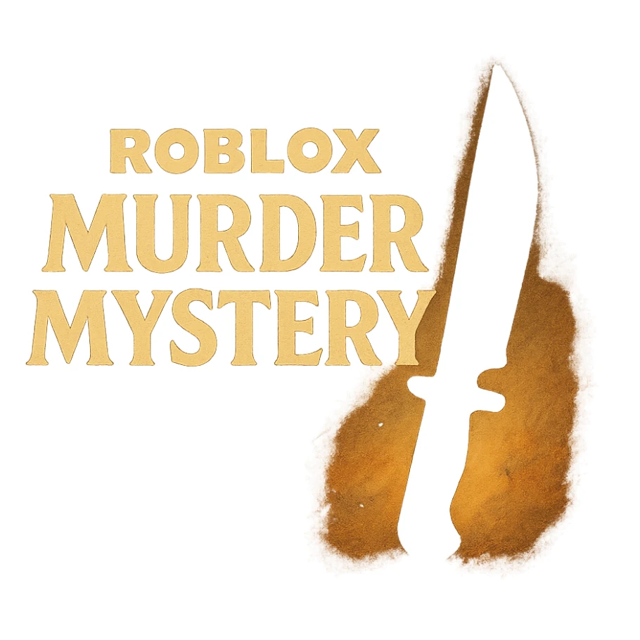 Roblox Murder Mystery logo with dramatic lighting, knife silhouette, ghibli style sticker