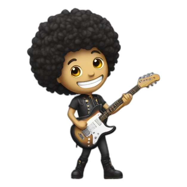 Soolking brook; mi human-skeletal character ; affro cut; guitar; crown sticker
