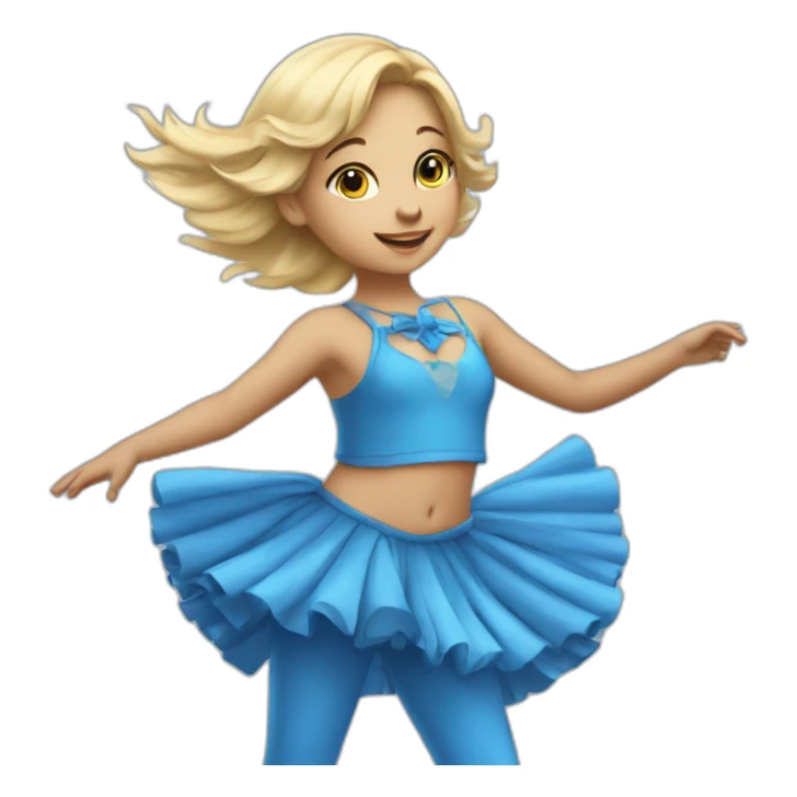 little blonde girl dancing in a blue bird costume sticker