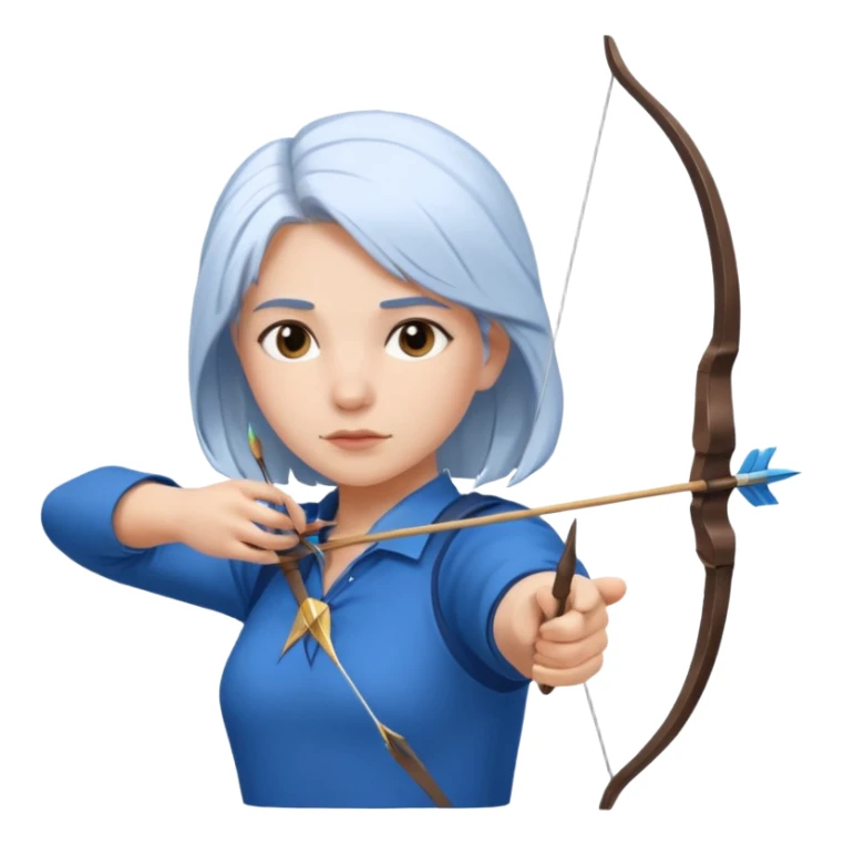 A girl having blue shirt white hair shoting a arrow  sticker