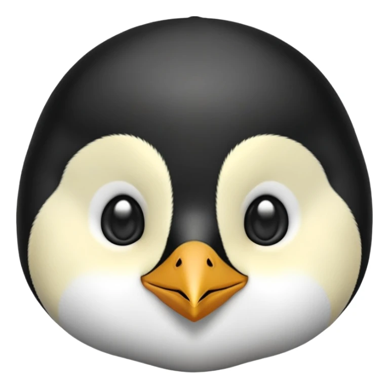 cinematic-cute-emperor-penguin-portrait-emoji,-head-tilted-playfully-and-inquisitively,-with-glossy,-pristine-plumage,-sparkling-eyes-filled-with-curiosity,-simplified-yet-irresistibly-adorable-features, black, large black eyes face, zoomed in sticker