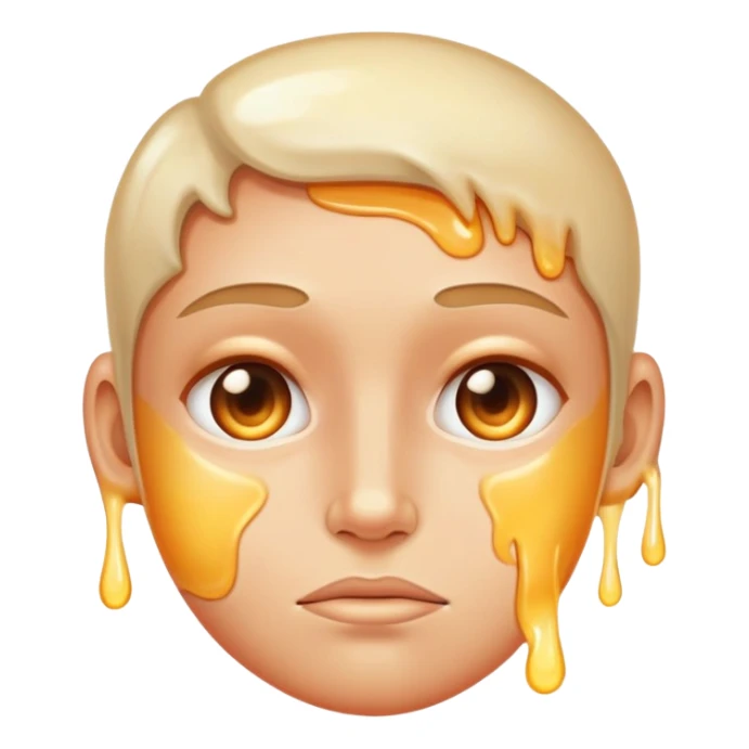 face with excessive oily shiny skin, unhealthy glow, greasy sticker