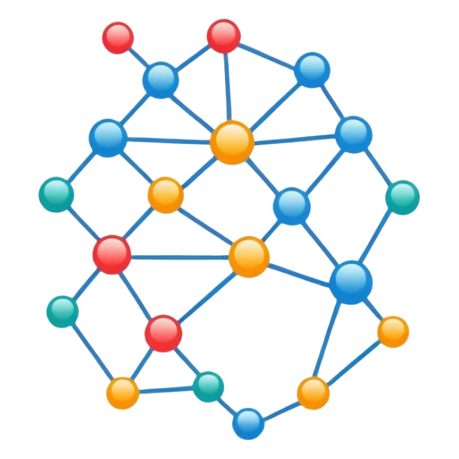 neural network with nodes and connections, simple colorful design for telegram sticker