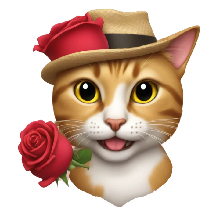 Cat mewing and with a rose on his hat   sticker