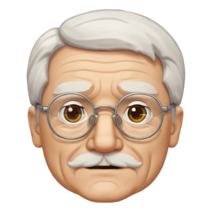 old guy, white hair, blocky face, glasses soul patch sticker