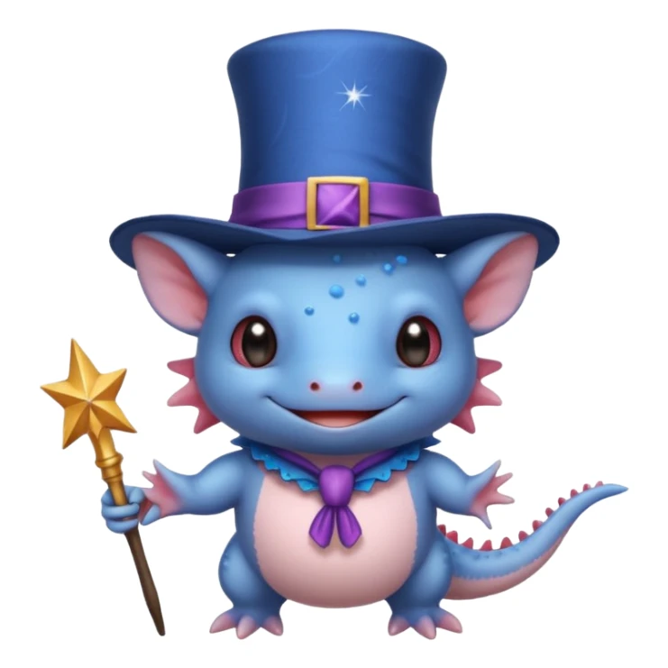 blue axolotl with magician hat sticker