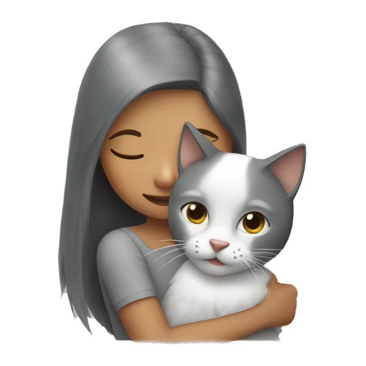 girl kissing grey and white cat sticker