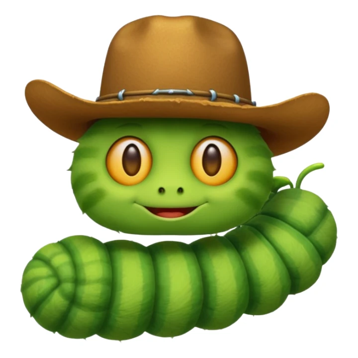 caterpillar emoji with a cowboy hat on sticker