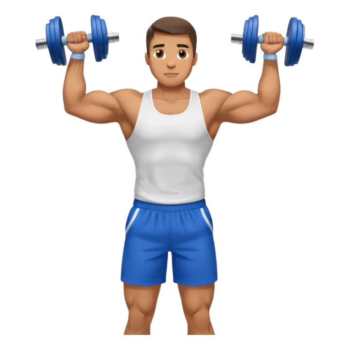 man with blue shorts doing side-lateral raise (T pose) with light dumbbells sticker