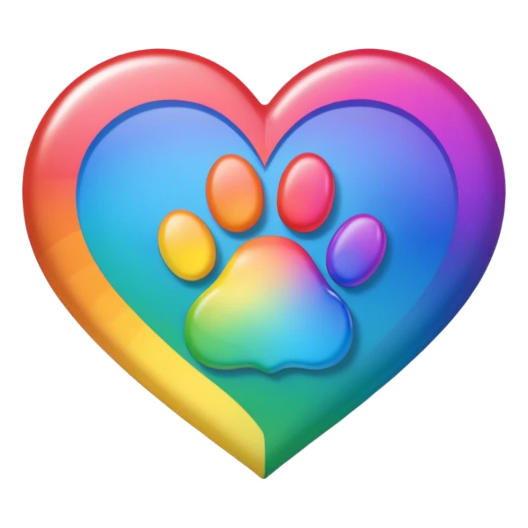 rainbow pride heart with a paw print on top, rainbow gradient fill, no text sticker