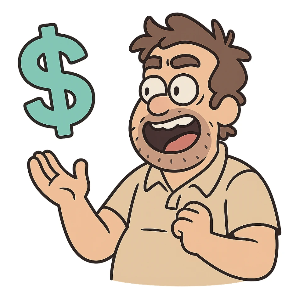 pricing symbol in turquoise, bold and friendly sticker