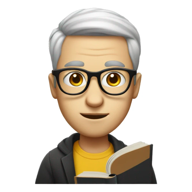 White guy with circle glasses and side part  writing in a book sticker