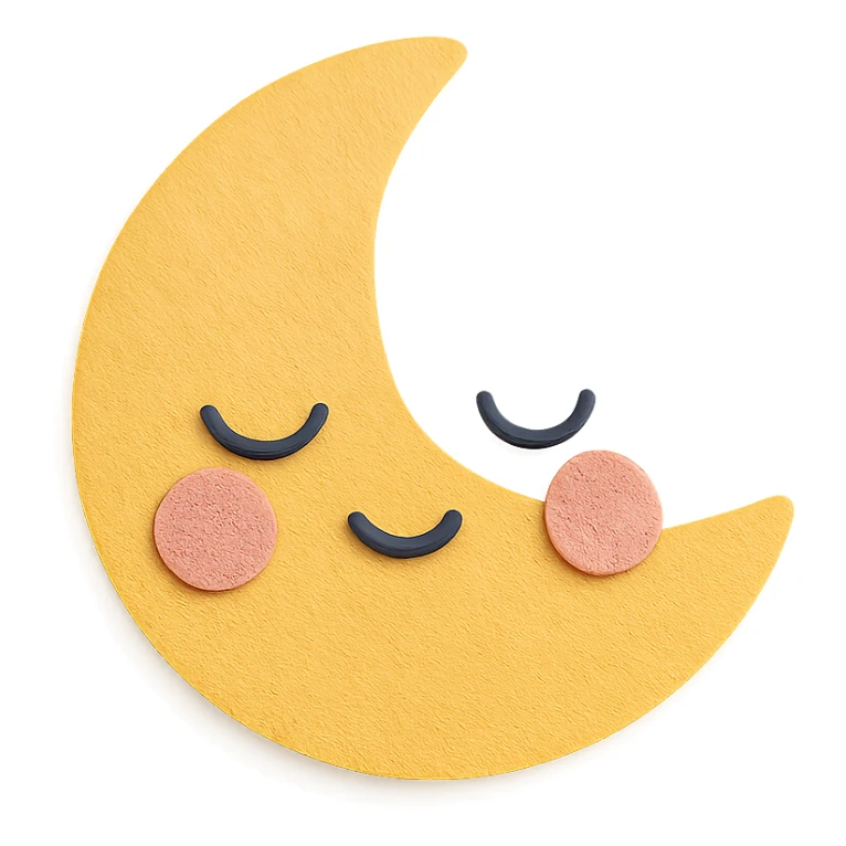 kawaii sleepy yellow crescent moon, gentle smile, blushing cheeks, soft pastel colors, no limbs, full body sticker