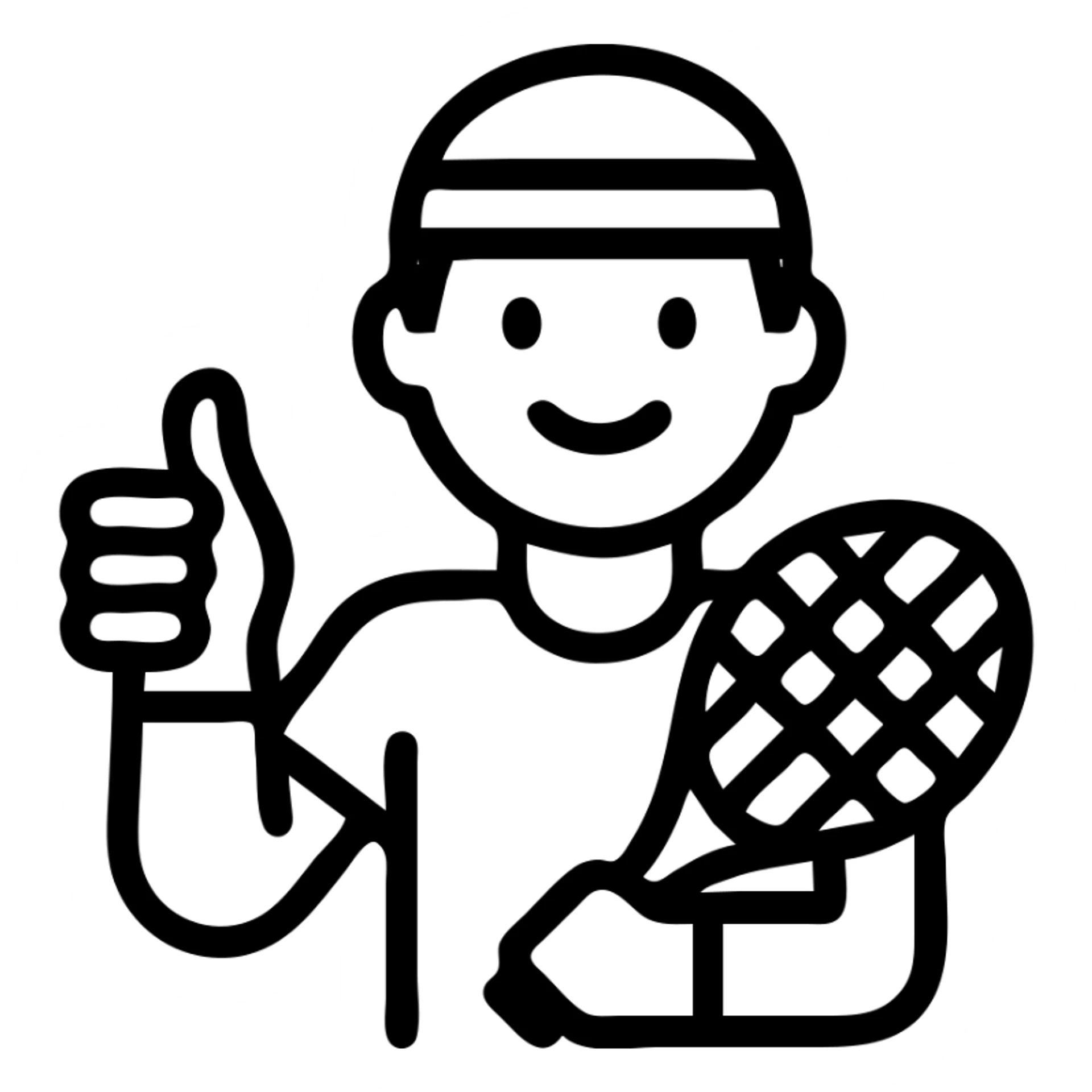 cartoon tennis player giving thumbs up, outlined icon style sticker