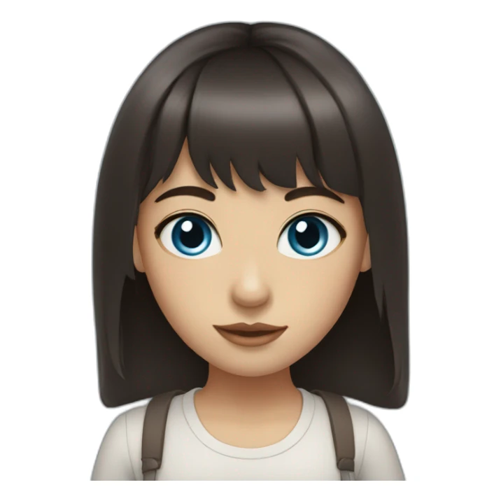 girl with dark brown hair, thick bangs, blue eyes sticker