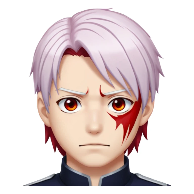 Shoto Todoroki face only, left side white hair, right side red hair, heterochromatic eyes, burn scar on left side of face, serious expression sticker