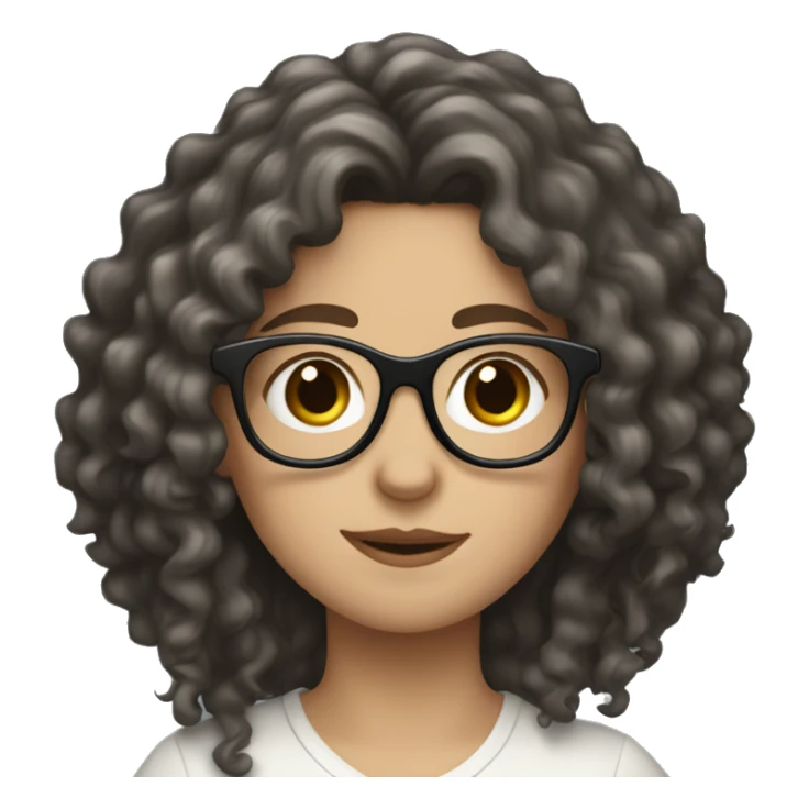 White girl with long dark curly hair and glasses sticker