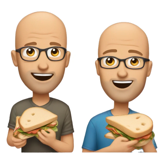 Podcaster duo Bald Move’s Jim and A.Ron eating sandwiches sticker