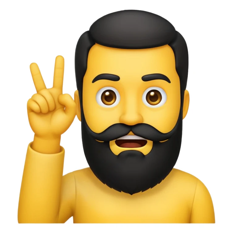 yellow emoji with a black beard, mouth facing to the side, raising one eyebrow, making a 'no' gesture with its hand sticker