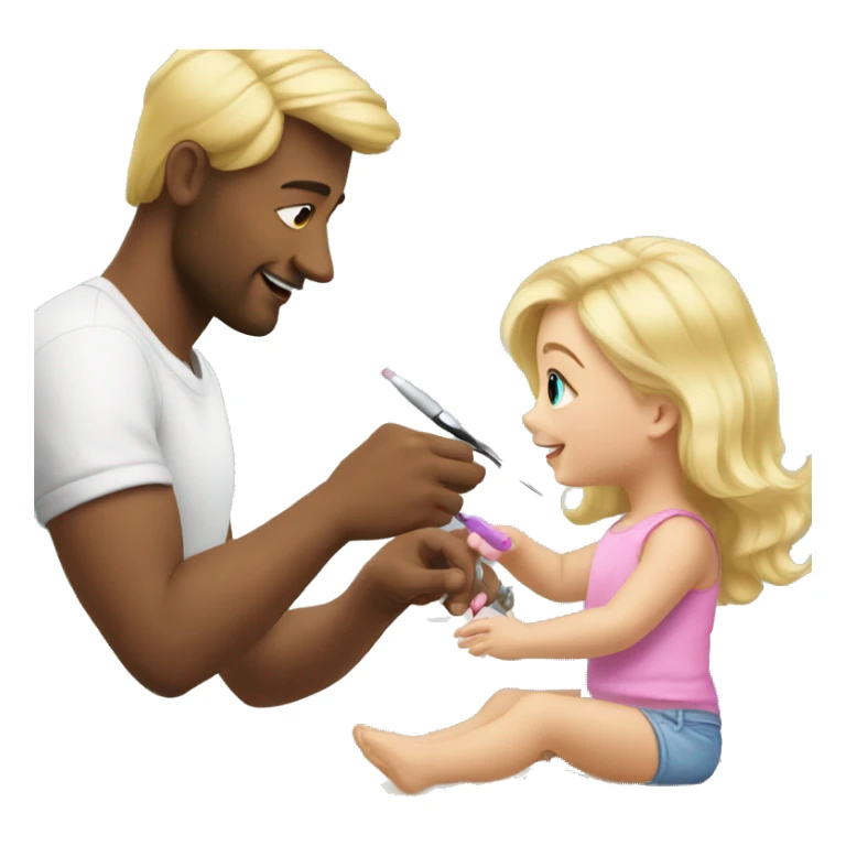 blonde babydaughter gives blonde dad a manicure sticker