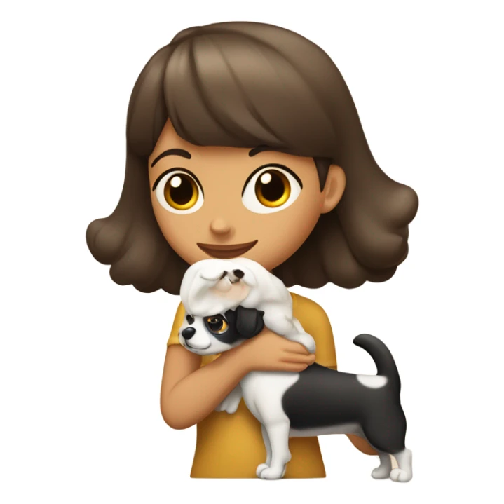 Niña cabello café con un perrito blanco orejas hush puppy sticker