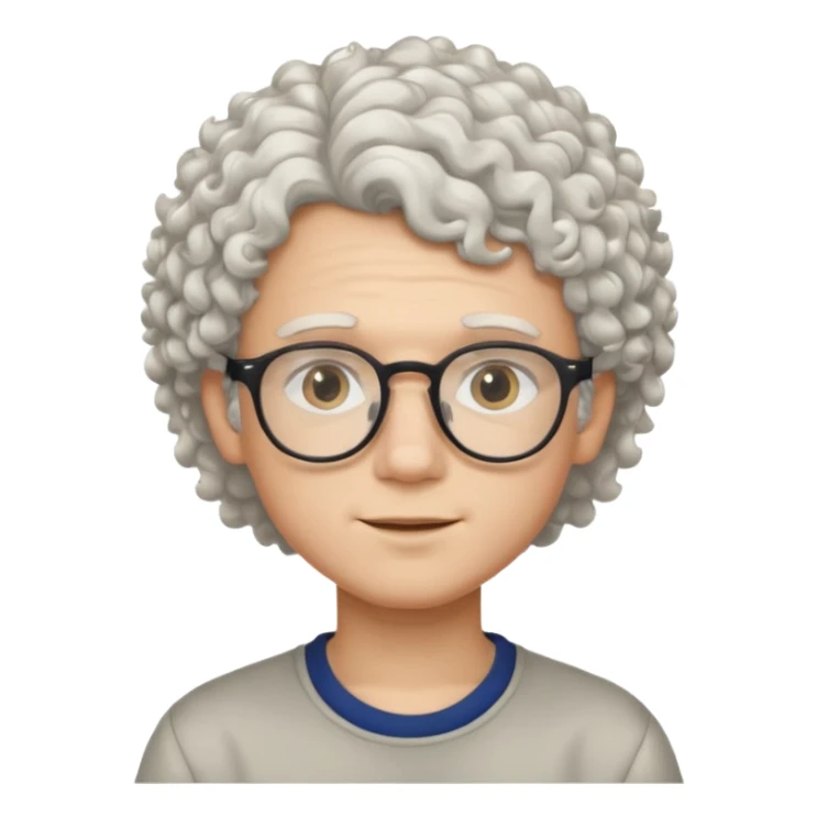 young slim face boy with curly white hair and glasses sticker