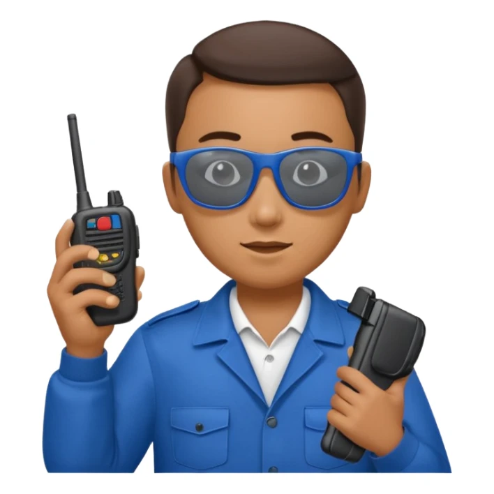 school security, blue cloth, sun glasses, holding walkie-talkie sticker