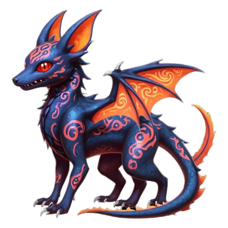 Shiny Fiery Dark Ugly Evil Realistic Glowing Eldritch Horror Cool Edgy Badass Emo Demonic Batty Dusky Ethereal Punky Aural Bioluminescent Hideous Canine-Litten-Amaura-Salandit-Noibat-Flareon-Fakémon-fusion (full body) with intricate pattern markings sticker