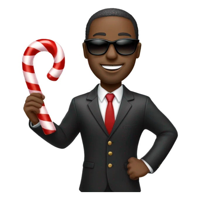 black man in suit and sunglasses twirling peppermint candy cane sticker