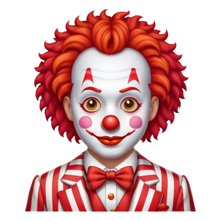 clown with bright red curly hair and white-red striped suit sticker