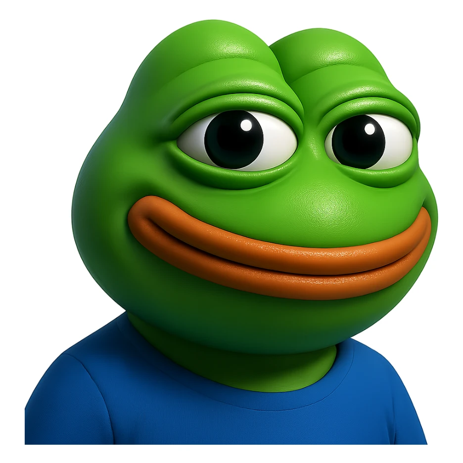 pepe in
- 3d style
- bright green
- smiling
- looking straight at the camera
- good highlights and shadows sticker