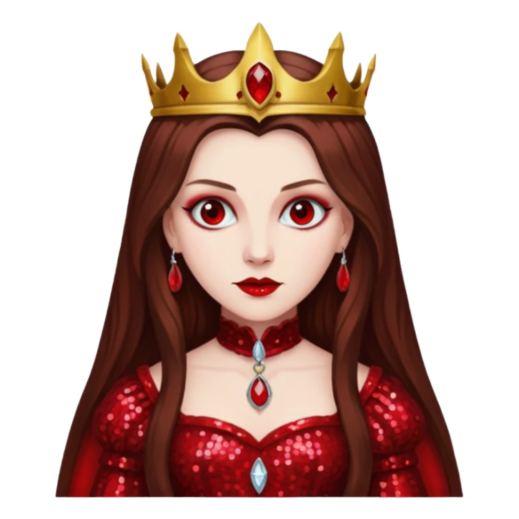 Countess Bathory with long brown hair, red sequin outfit sticker