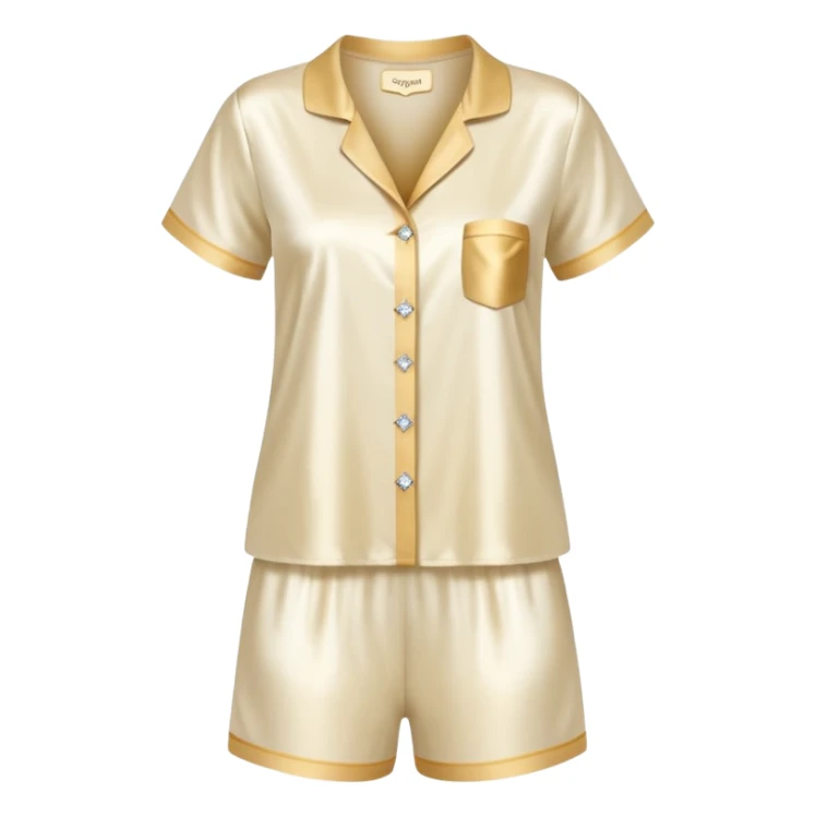 Light cream silk pyjamas set with a little diamond on the pocket golden sticker