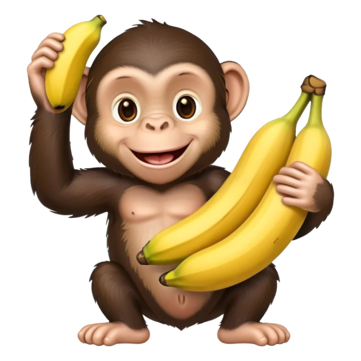 cartoon chimpanzee happily holding a banana sticker