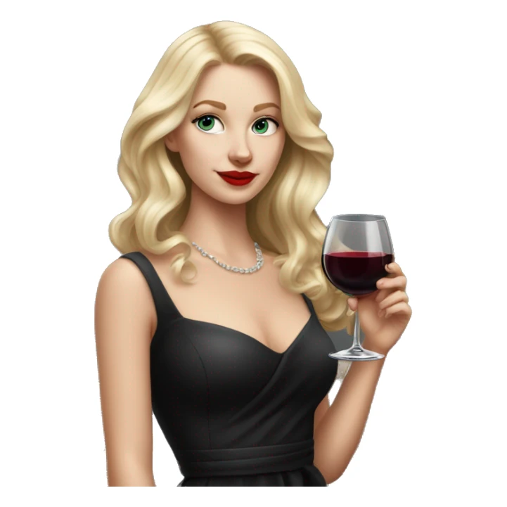 Blonde White girl in black Elegant dress with red wine, HYPER REALISTIC sticker