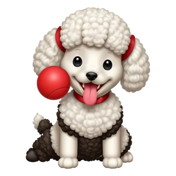 Poodle dog curly hair playing with ball with tongue out sticker