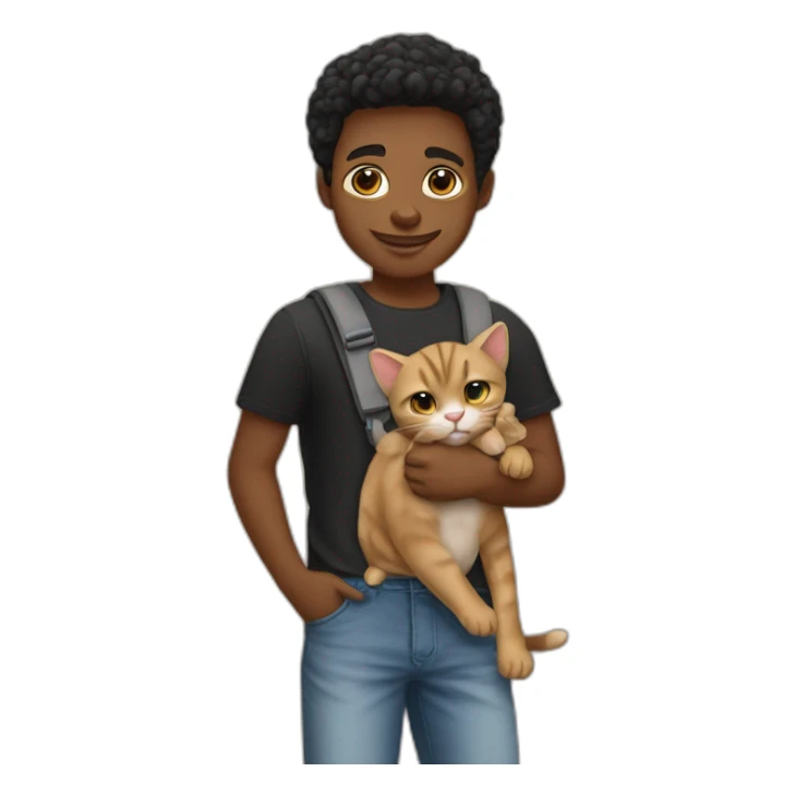 Jeune homme noir avec son Chaton mignon sticker