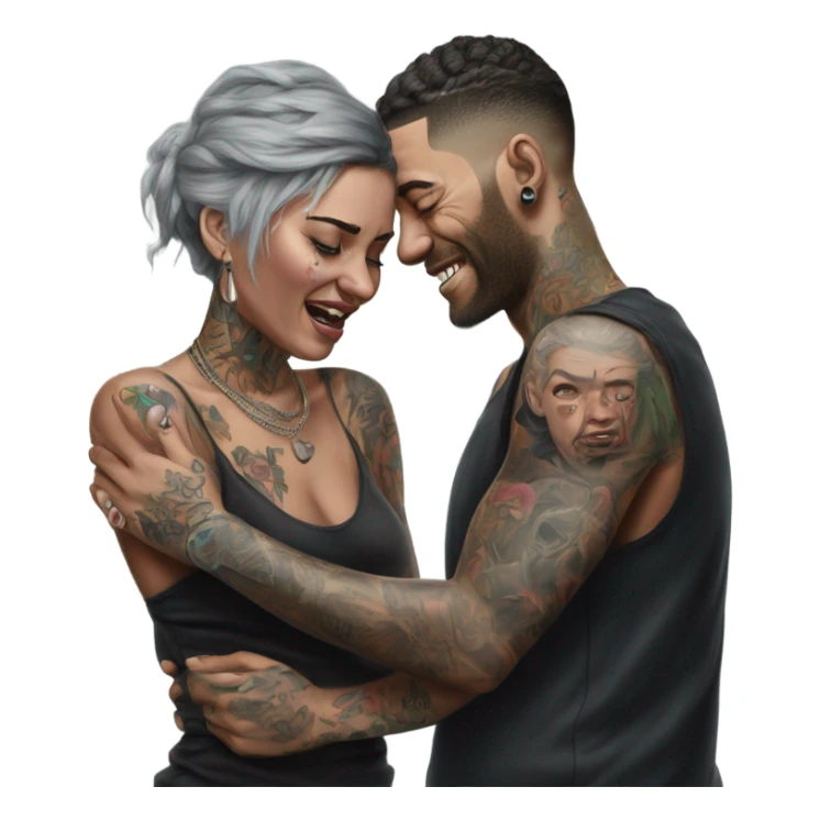 Hyper Realistic Beautiful tattooed woman crying pulling her boyfriends hand  sticker
