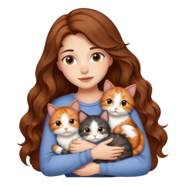 pretty girl with long wavy brown hair snuggling 6 cats sticker