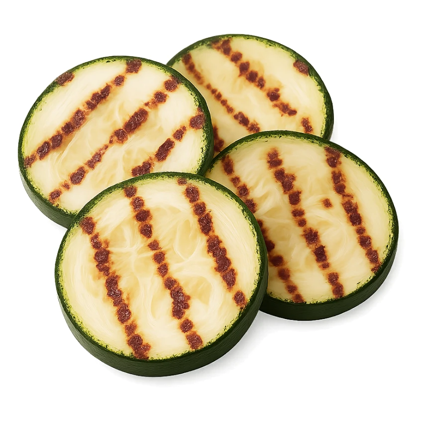 Realistic style grilled zucchini rounds, natural details, no background. sticker