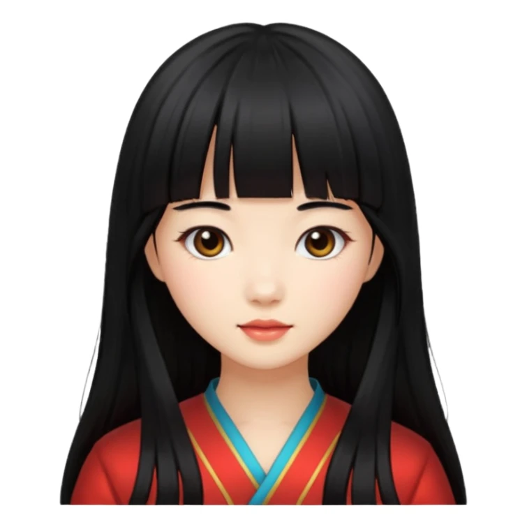 Pretty Chinese girl with long black hair and bang sticker