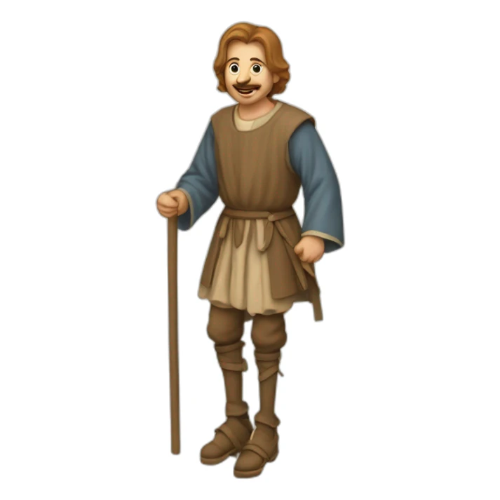 A person who walks on stilts, walking over them, medeival fair sticker