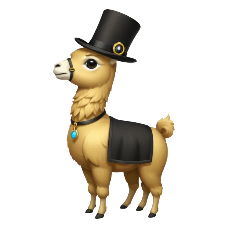 A small golden llama silhouette wearing a black top hat and a monocle full body shot sticker