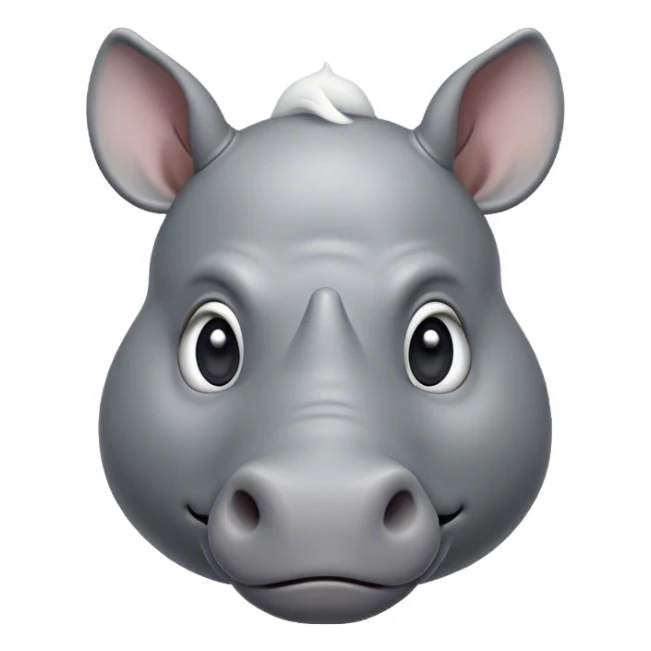 Cinematic Cute Rhinoceros Portrait Emoji, Head tilted playfully and inquisitively, featuring a rugged, glossy slate-gray hide with a gentle, rounded white horn and round, sparkling eyes filled with curious wonder, Simplified yet irresistibly adorable features, highly detailed, glowing with a warm, friendly glow, high shine, affectionate and mighty, stylized with a touch of ancient charm, bright and endearing, soft glowing outline, capturing the essence of a mischievous yet loving rhinoceros, so playful it feels like it could stomp out of the screen and into your arms! sticker