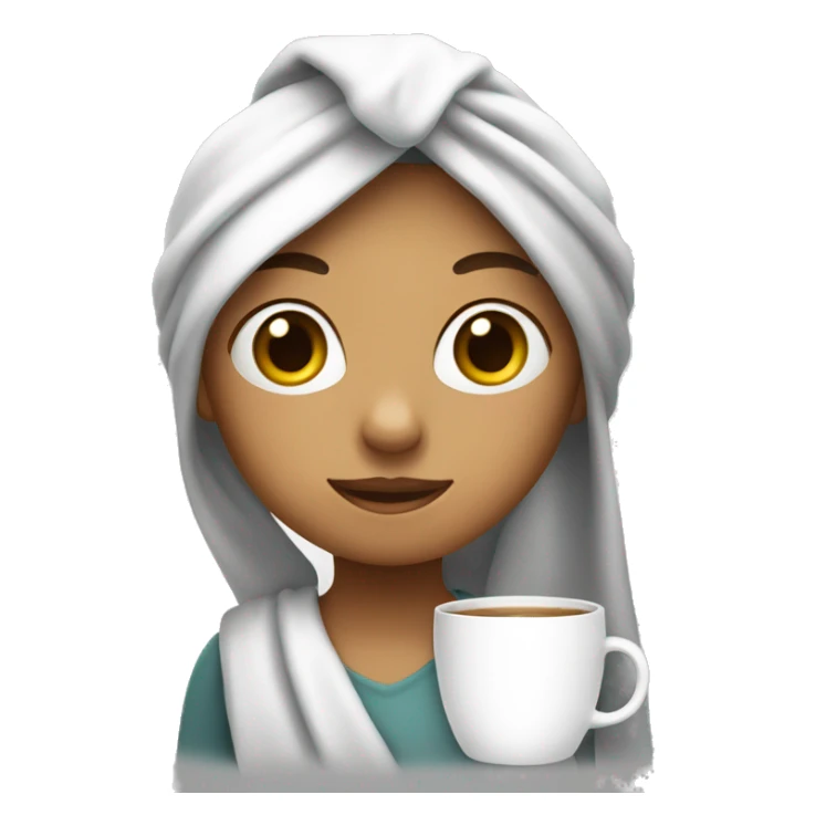 girl with towel on head and holding a mug sticker