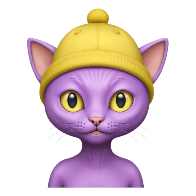 purple alien cat with no fur and yellow hat sticker
