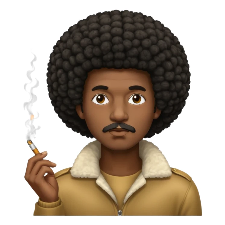 A black man with an afro, narrowed eyes who smockes sticker
