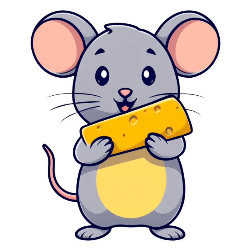 Adorable cartoon mouse holding a piece of cheese sticker
