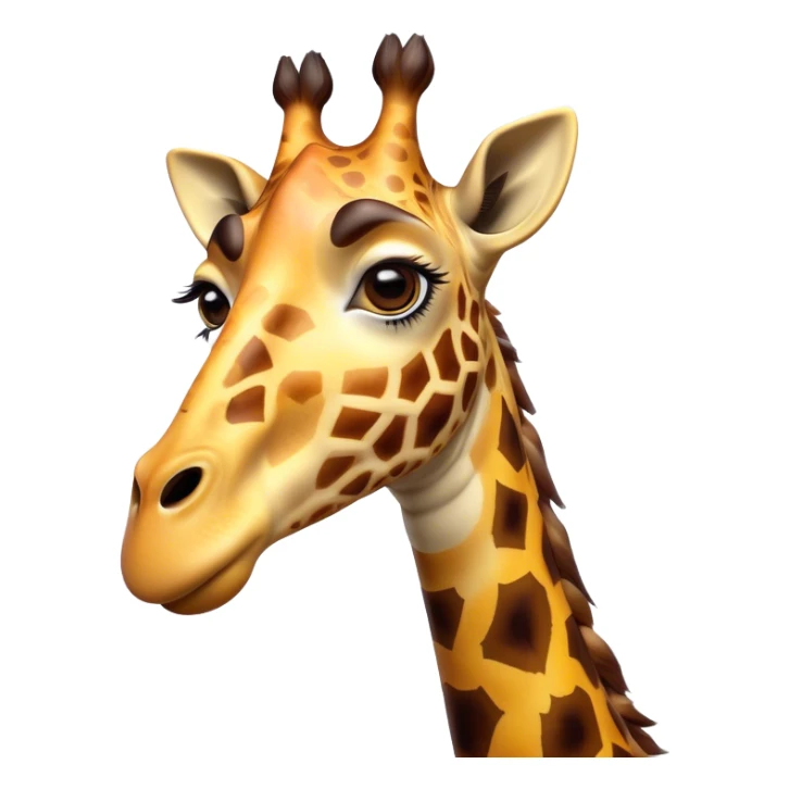 Cinematic Comical Giraffe Portrait Emoji, Head tilted dramatically with an exaggeratedly amused expression, featuring a striking, patterned Fur with playful patches and a long, quirky neck, wide, expressive eyes filled with playful disbelief, Simplified yet hilariously expressive features, highly detailed, glowing with a slightly sassy glow, high shine, dramatic yet playful, stylized with an air of cheeky mischief, bright and endearing, soft glowing outline, capturing the essence of a spirited and over-the-top giraffe, so meme-worthy it feels like it could tower its way into internet fame instantly! sticker